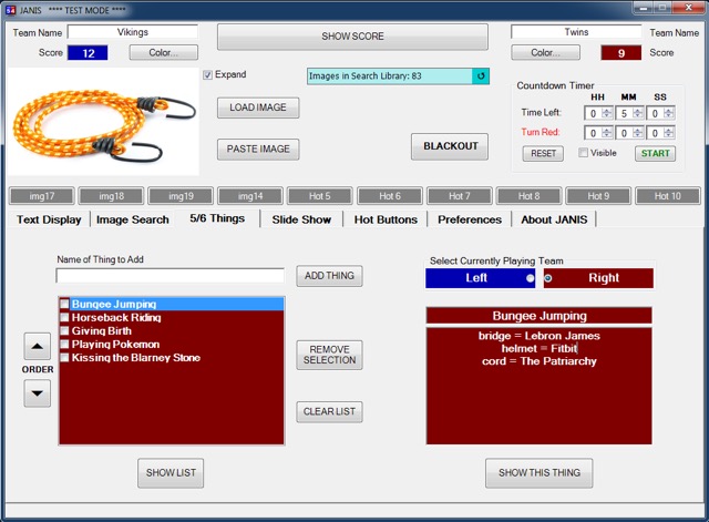 5 Things control screen